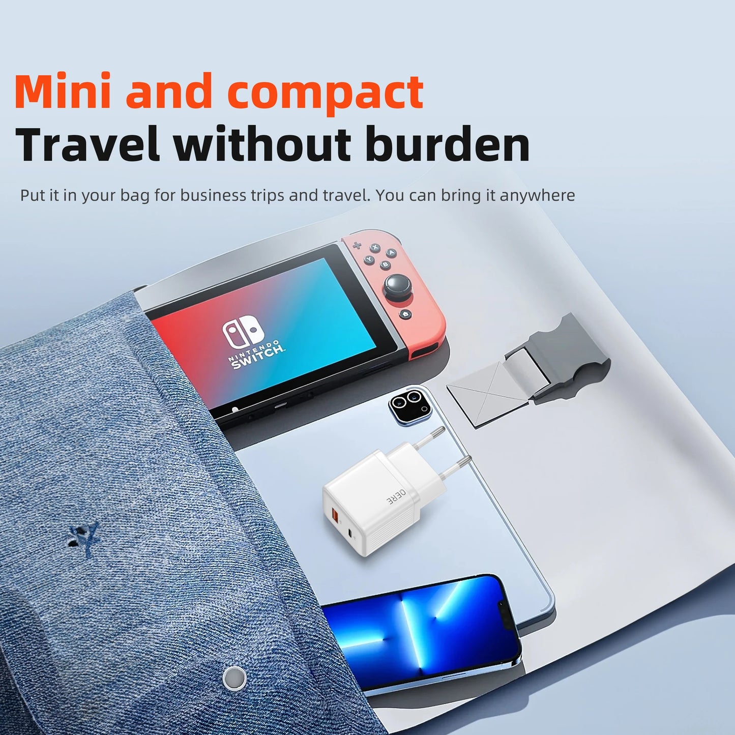 QERE Fast Charger PD 30W GaN Phone Universal Adapters EU Plug Safe Type C USB Intelligent Lightning Fast Charging Mini Portable