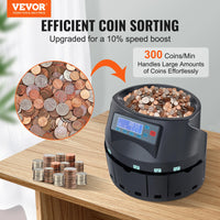 SucceBuy 230/300Coins/Min USD Coin Sorter Counter Professional Electric Automatic Machine LED Display for School Shop Bank Black