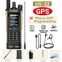 Walkie Talkie Baofeng UV-32 Multi Band 10W GPS Bluetooth Programming Amateur AM Two Way Radio with 2.0" Screen Type-C Ham Radio