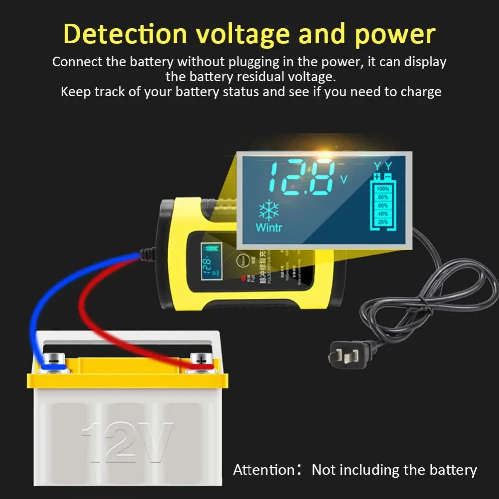 12V 6A Full Automatic Car Battery Charger Power Pulse Repair Chargers Wet Dry Lead Acid Battery Chargers Digital LCD Display