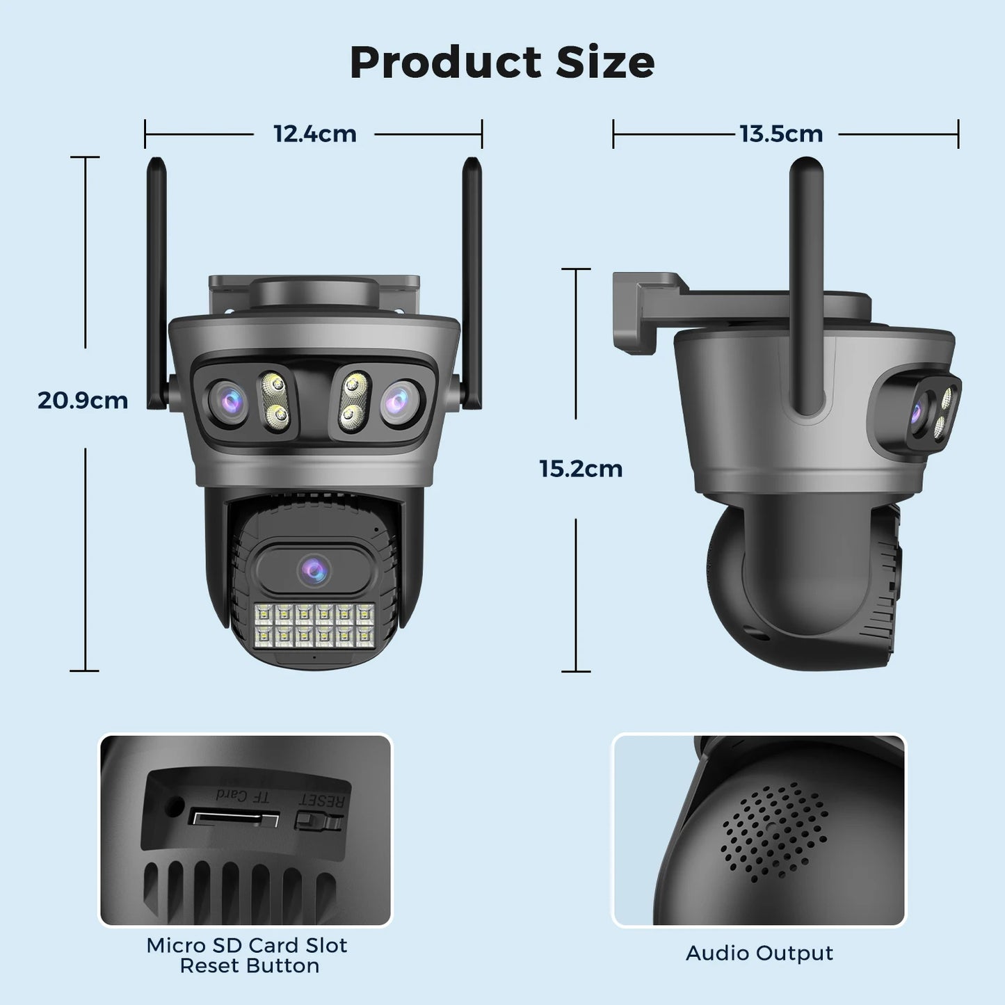 15MP 8K Wifi Camera Outdoor Three Lens Three Screens HD Wifi Security Camera Ai Human Detection PTZ 4K Home Surveillance Camera