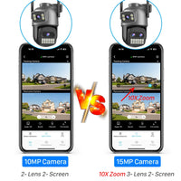 6K 15MP HD IP Camera Outdoor Three-Lens External WiFi Camera 4K 8MP Dual Screen Security PTZ Cam Auto Tracking Surveillance