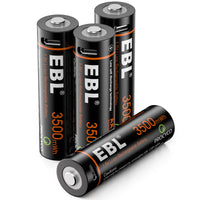 EBL Rechargeable 1.5V AA 3500mWh Lithium Batteries with USB Cable Li-ion Battery 1600+ Cycles For Remote Control Toy