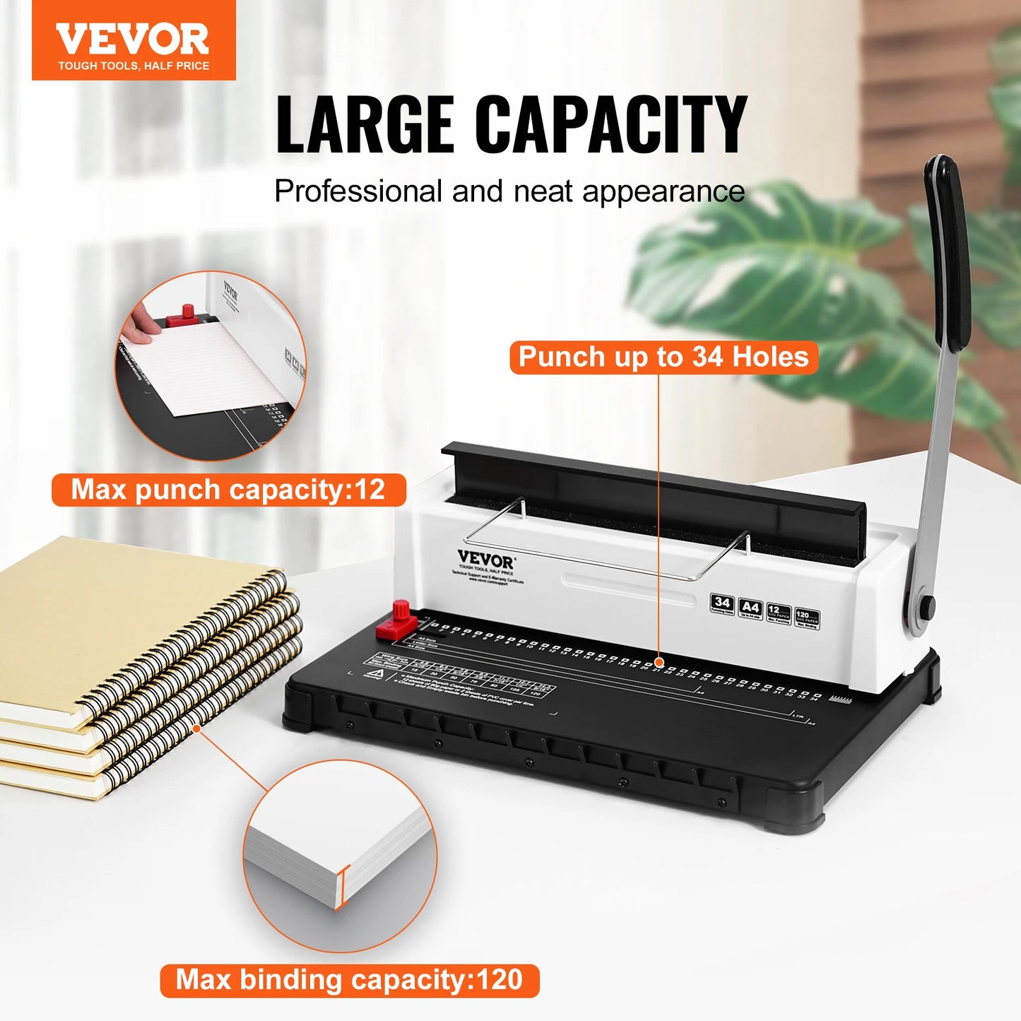 SucceBuy Coil Spiral Binding Machine Manual Book Maker 34-Holes Binding 120 Sheets Punch Binder Adjustable Coil Binding Spines