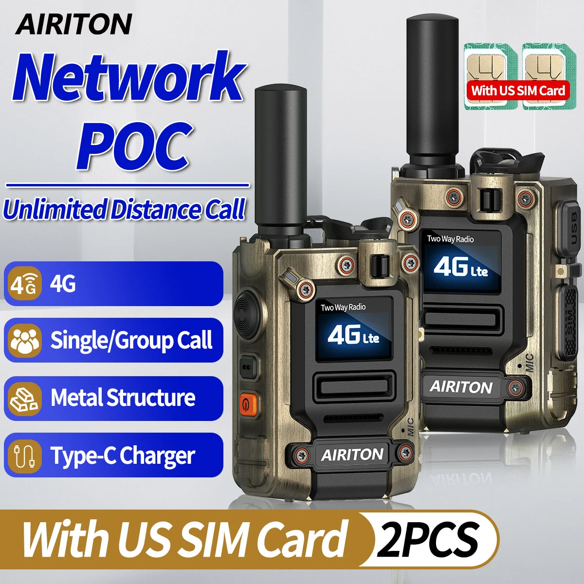 2X AI-G7 Global Network POC Radio Walkie Talkie 4G WiFi Unlimited Range Type-C Long Range Sim Card Two Way Radio for Hunting