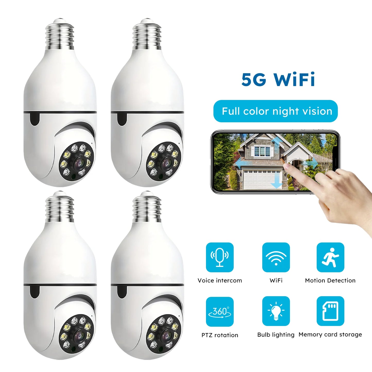 4PC Boykeep Light Bulb Security Cameras, Wireless 5G WiFi ,Ease Life APP,360 Degree E27 1080P Cam,Night Vision,Motion Detection