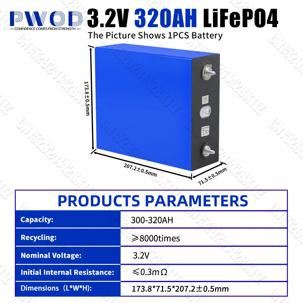 Lifepo4 Battery 320AH 3.2V Brand New 8000 Cycles Rechargeable Batteries DIY 12V 24V 48V RV EV Boat Golf Cart Yacht Van Cell Pack
