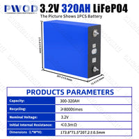 Lifepo4 Battery 320AH 3.2V Brand New 8000 Cycles Rechargeable Batteries DIY 12V 24V 48V RV EV Boat Golf Cart Yacht Van Cell Pack