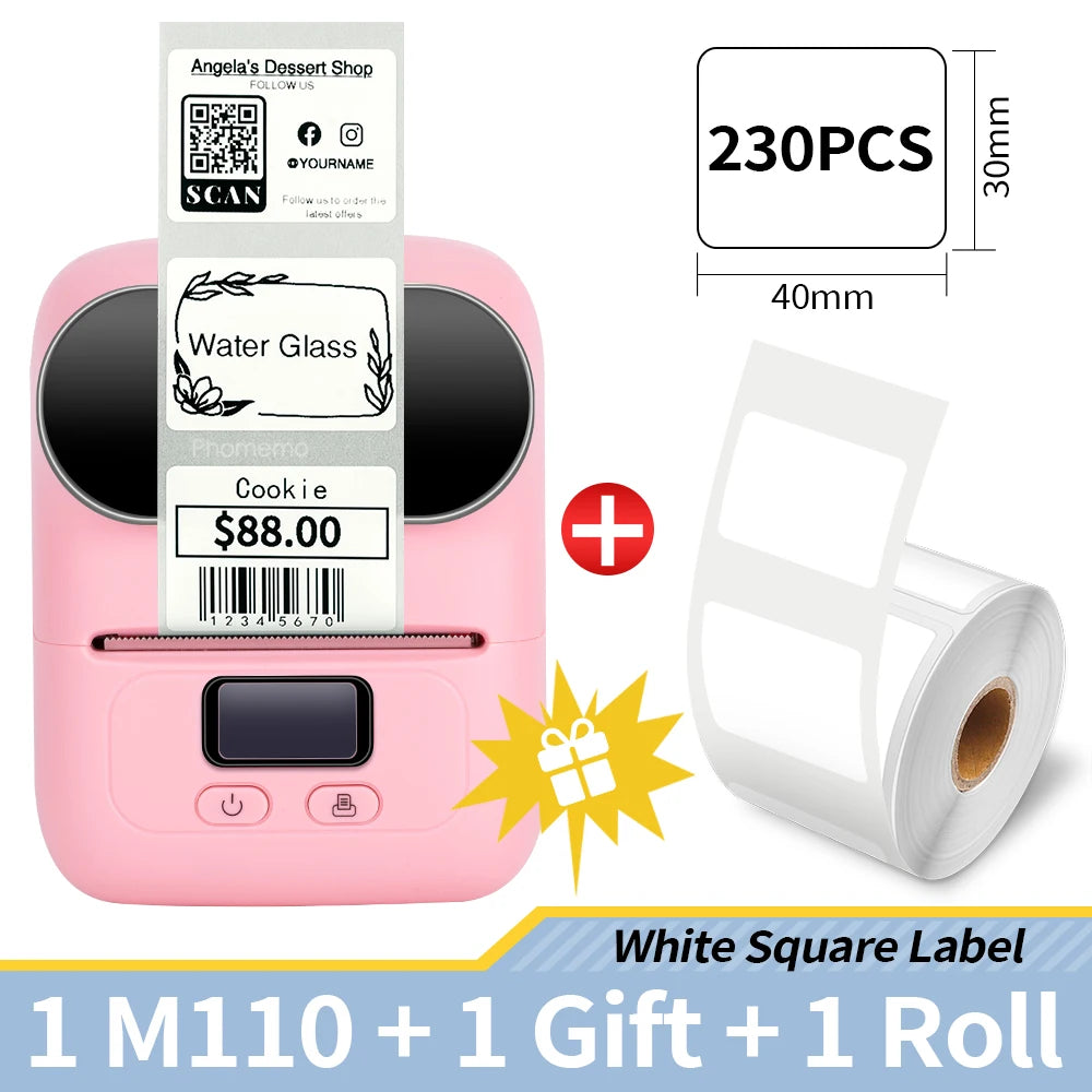 Phomemo M110 Self-adhesive Smart Thermal Label Printer for Business,Barcode Label, Price Tag, Address Wireless Sticker Printer