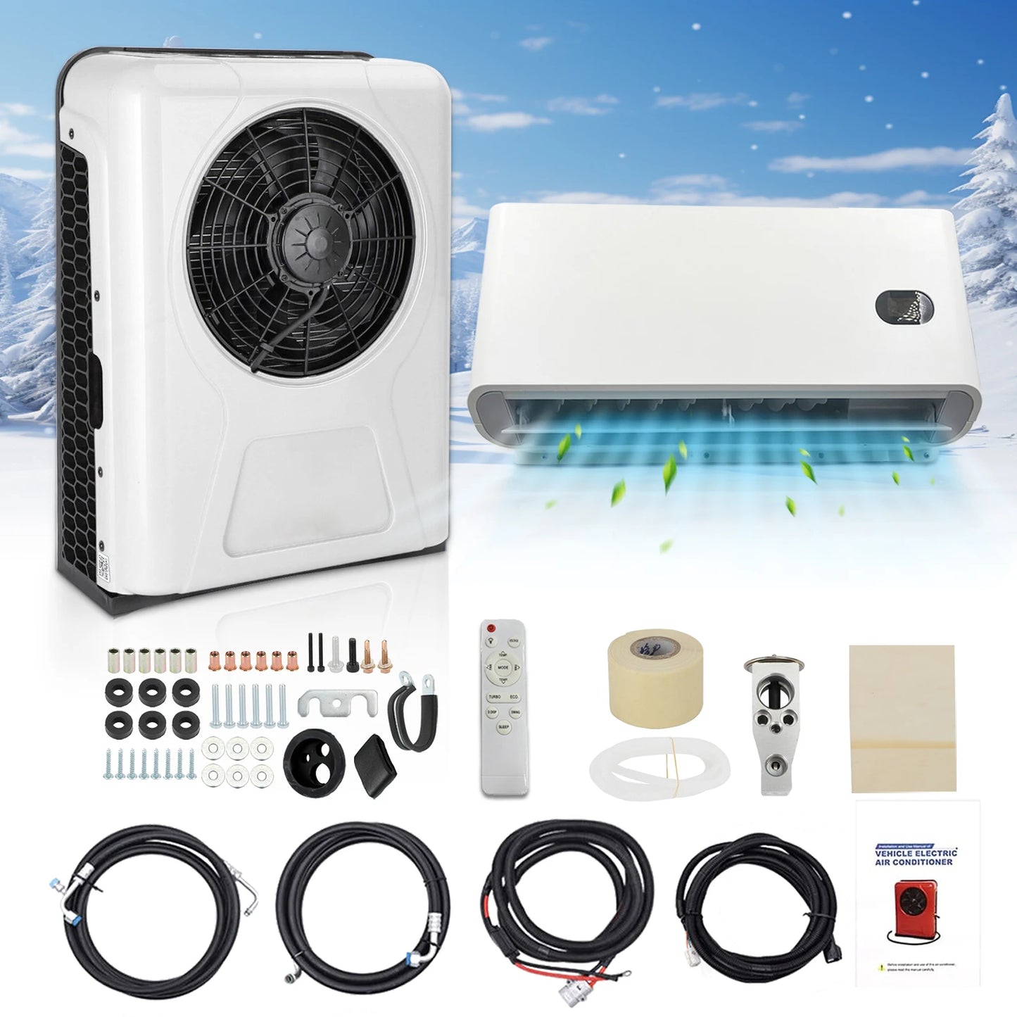 Treeligo 10500BTU Car Electric Parking Cooling Air Conditioner 12V/24V Split Air AC Unit for Truck Caravan Camper Van RV