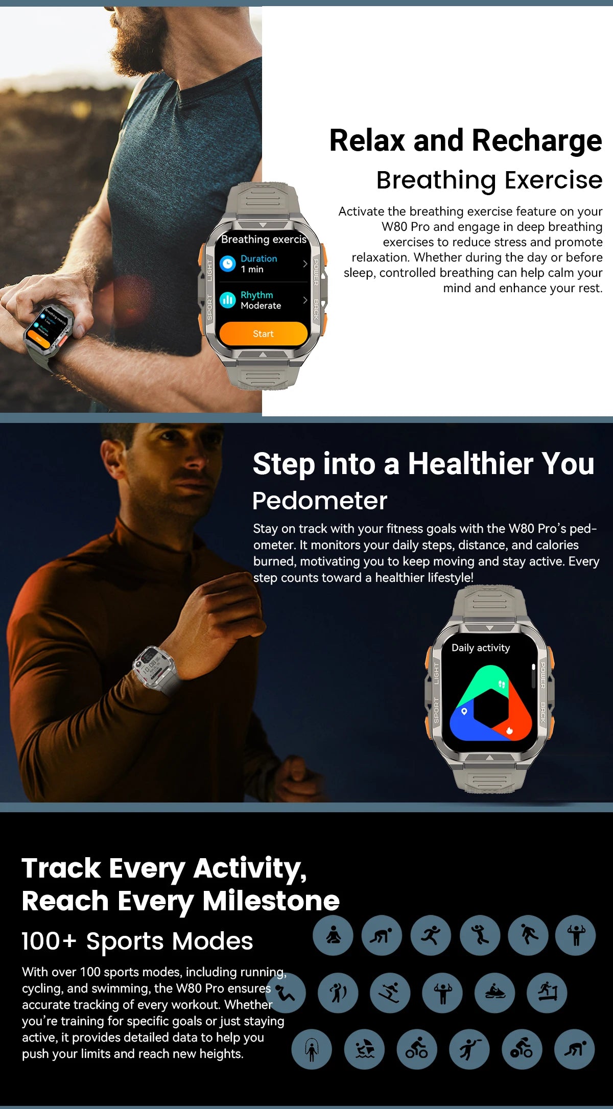 [World premiere]Blackview W80 PRO Outdoor Rugged Smart Watch, GPS Position Smartwatch, 1.91‘’ Display, 900mAh with Flashlight