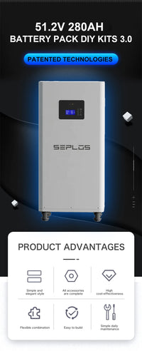 US Stock 3.0 Seplos 51.2V 280AH 310AH 320AH Lifepo4 Battery Kits CAN RS485 BMS 2A Active Balancer DIY Case Home Solar