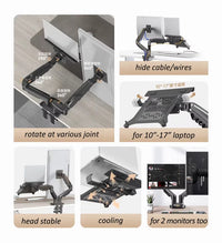 Northbayou F160-FP 10"-17" laptop mount 360 rotate 10"-27" air press full motion gas spring  10"-27" two monitor  clamp desk