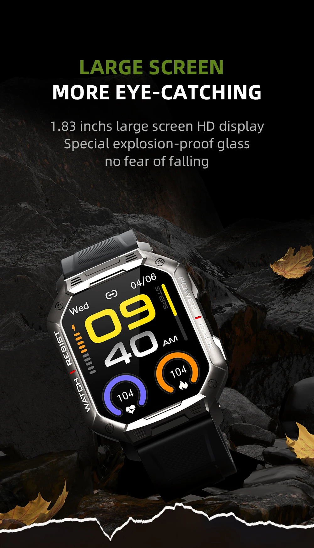 New KUMI U3 Pro Smart Watch 1.83'' Smartwatch Bluetooth Call 100+ Sport Heart Rate for Men Women Support IP68 Waterproof