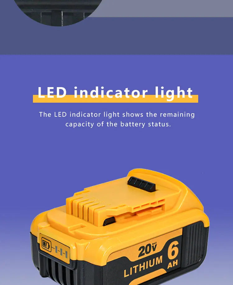 For Dewalt Cordless Tools 6.0Ah 20V Lithium-Ion Replacement Batteries - Compatible with DCB200, DCB205, DCB206 & More