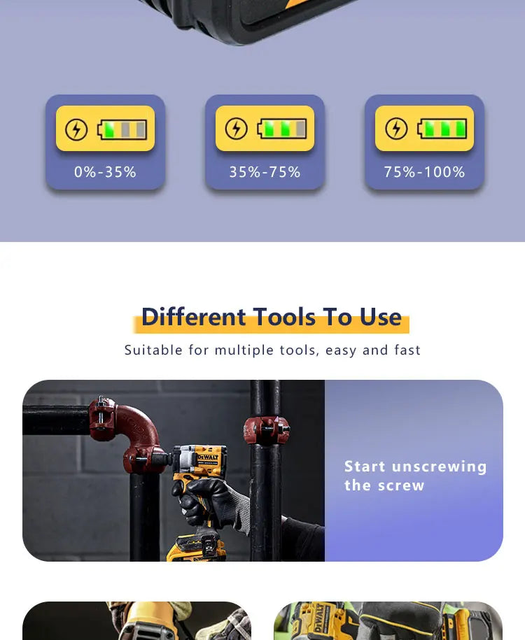 For Dewalt Cordless Tools 6.0Ah 20V Lithium-Ion Replacement Batteries - Compatible with DCB200, DCB205, DCB206 & More