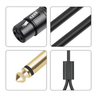 Gold Plated 3 Pin XLR Female To Dual 6.35mm Mono TS Male Cable for Microphone Mixer Amplifier 1 to 3 Meter Options