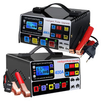 400A Heavy Duty Smart Battery Charger LCD Display Car Battery Charger 12/24V Intelligent Pulse Repair Charger High Power