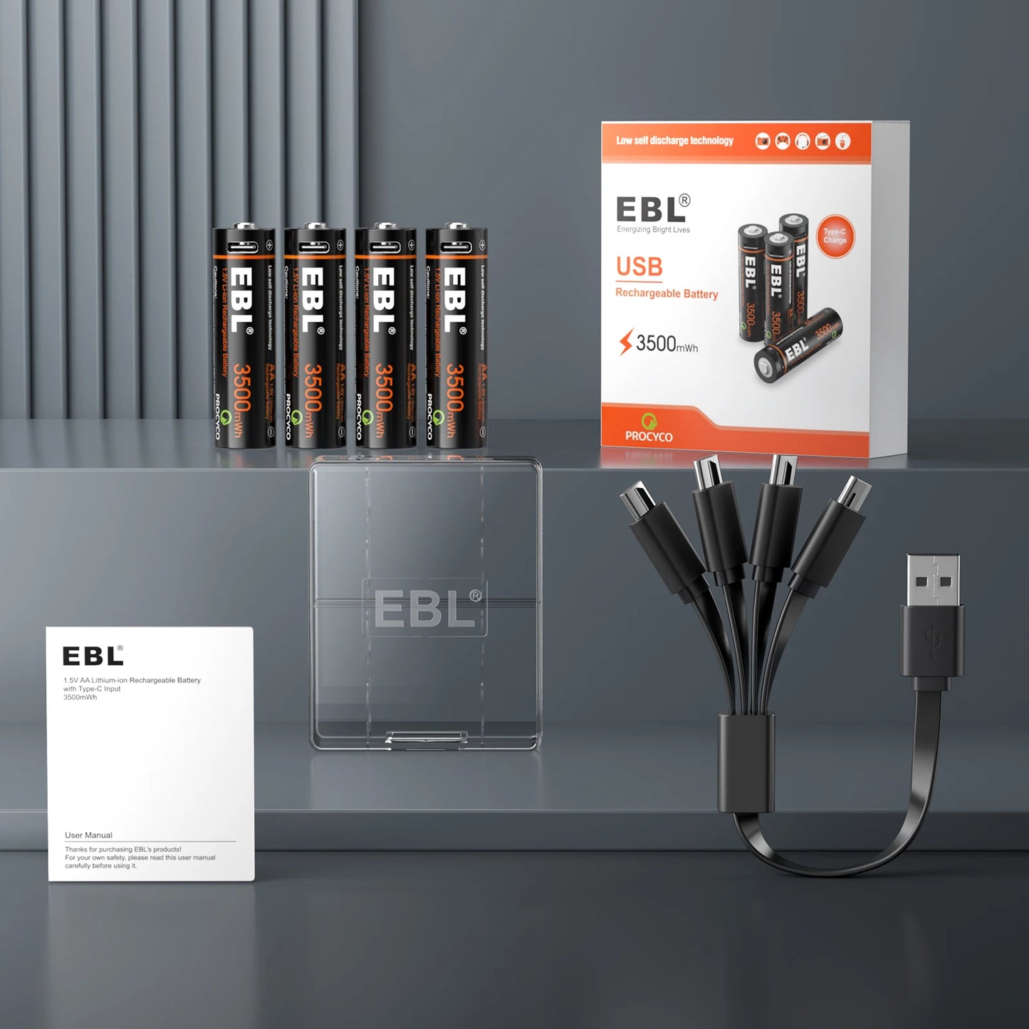 EBL Rechargeable 1.5V AA 3500mWh Lithium Batteries with USB Cable Li-ion Battery 1600+ Cycles For Remote Control Toy