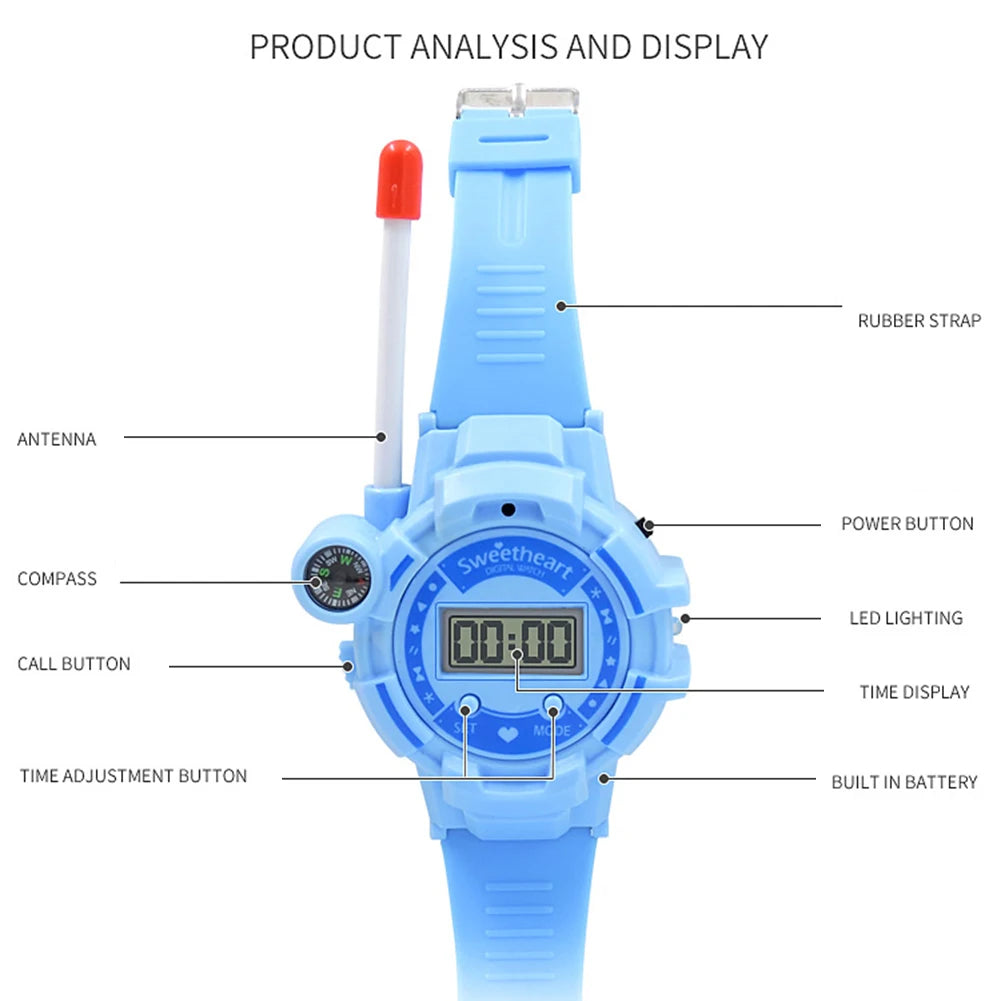 1 Pair Electronic Walkie Talkie Watch Interactive Kids Walkie Talkies Watch Toy Spying Gadgets Birthday Gift for Boys Girls