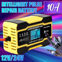12V-24V 7-stage smart Car Battery-Charger Full Automatic 10A Digital Car Battery Charger  Pulse Repair for AGM GEL WET Lead Acid