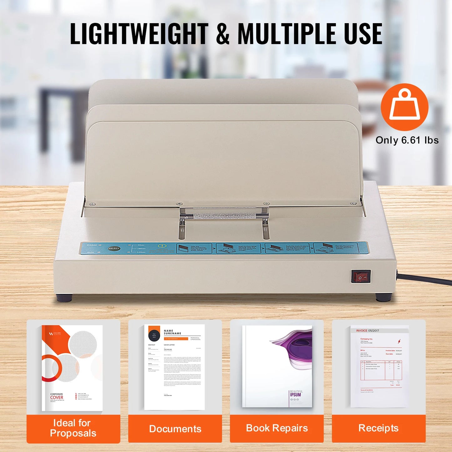 VEVOR Thermal Binding Machine 500 Sheets 50mm Binding Thickness A3(Short Edge)/A4/A5 Document with Infrared Optical Detection