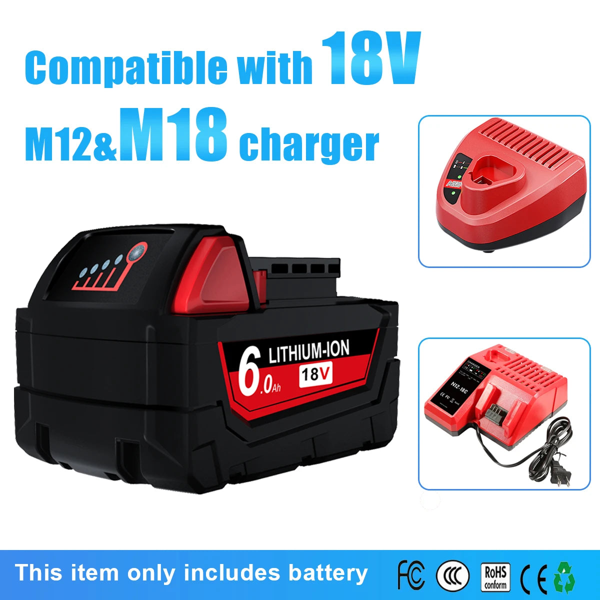 For Milwaukee 18V  M18 lithium 6.0Ah/9.0Ah XC Lithium Battery 48-11-1860 48-11-1850 48-11-1840 48-11-1820 Charger rechargeable P