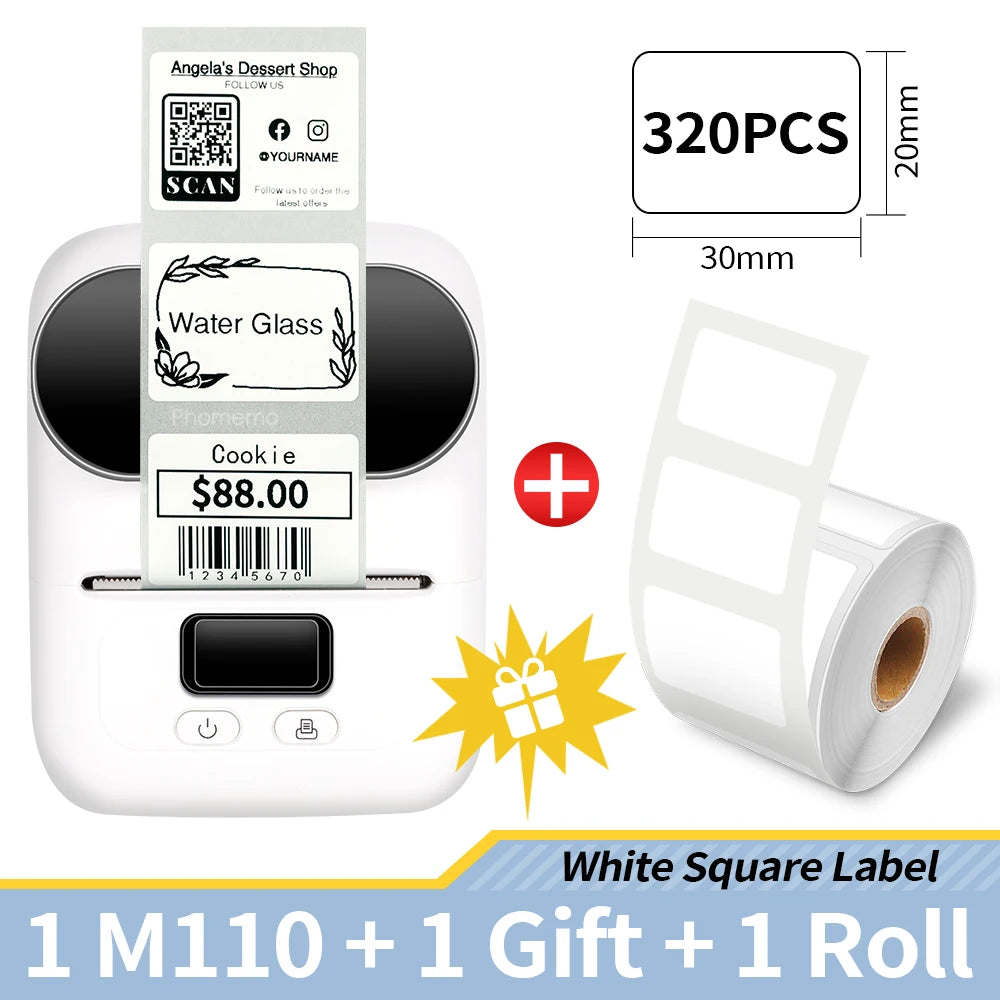 Phomemo M110 Self-adhesive Smart Thermal Label Printer for Business,Barcode Label, Price Tag, Address Wireless Sticker Printer