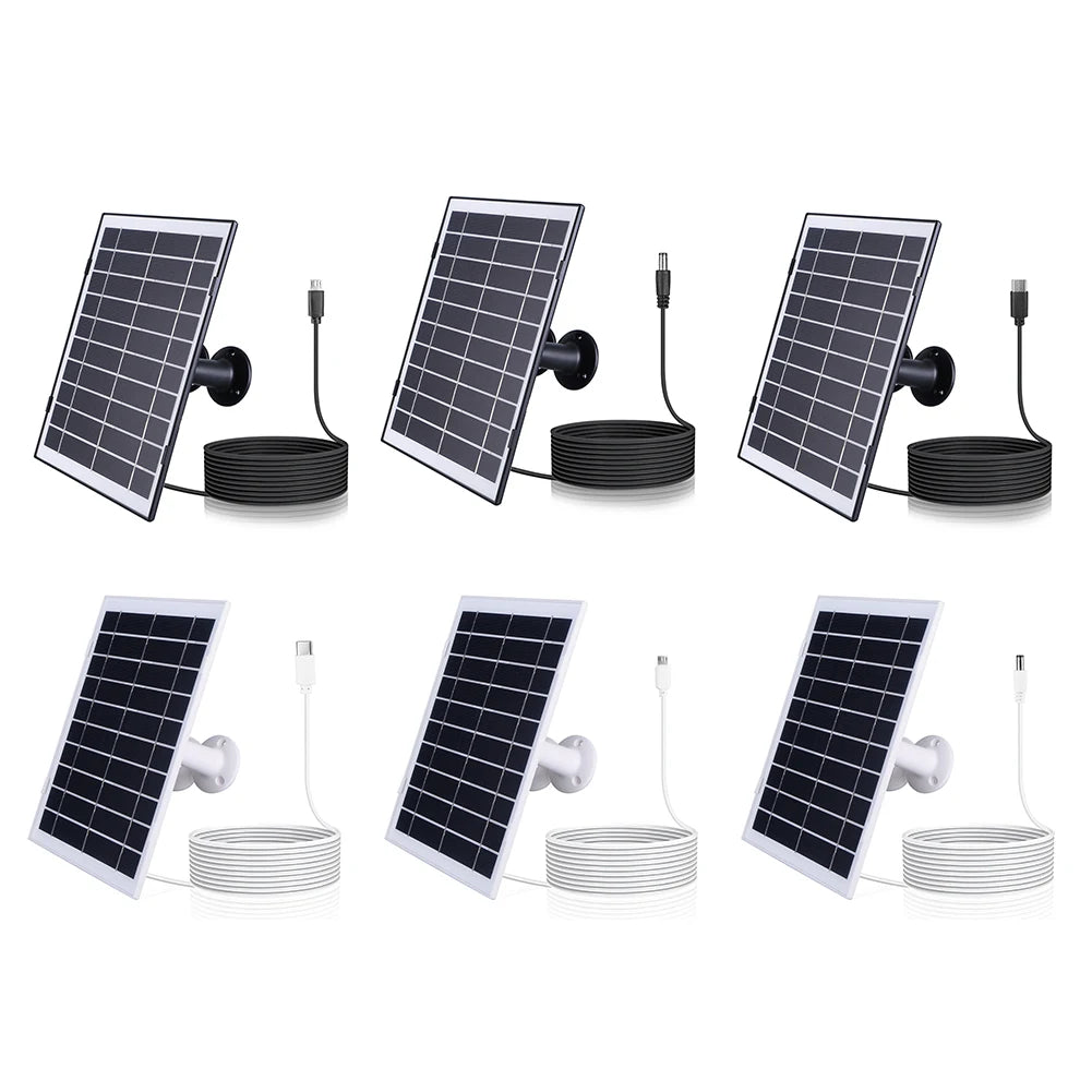 30W Solar Panel for Security Camera Micro USB/USB-C/DC5521 360°Adjustable Mount IP65 Waterproof for EufyCam/Wyze Cam