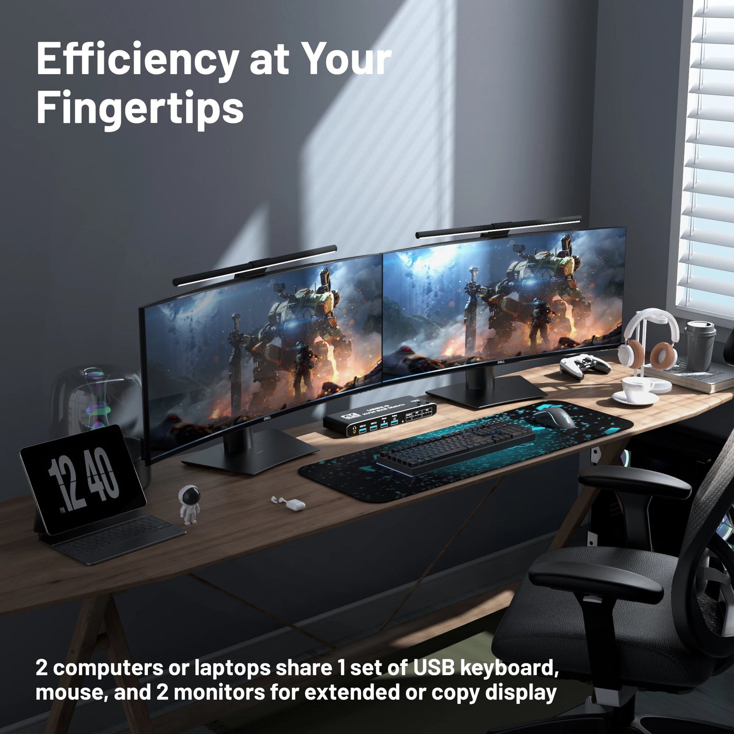 KVM-HDMI2.0b KVM USB3.0 2x2 matrix 4K/60HZ with hotkeys/expansion, powered, black.