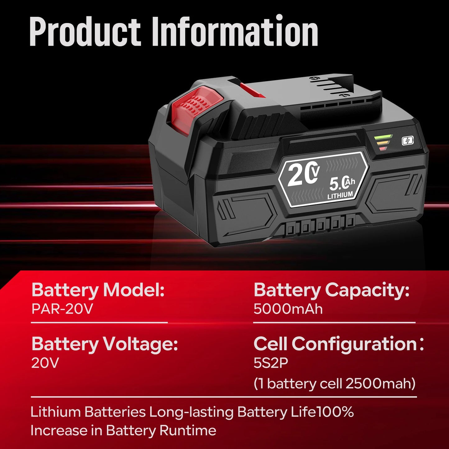 1/2/3/4Pack 20V 5Ah Replacement Battery For Parkside X 20V Team For Parkside PAP 20 B3/A3 PAPS 208 A1 Power Tools