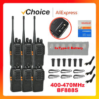 Baofeng 6Pcs BF 888S Walkie Talkie UHF 400 470MHz Long Range Two Way Ham Radios Transceiver for Hunting Hotel
