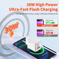 QERE Fast Charger PD 30W GaN Phone Universal Adapters EU Plug Safe Type C USB Intelligent Lightning Fast Charging Mini Portable