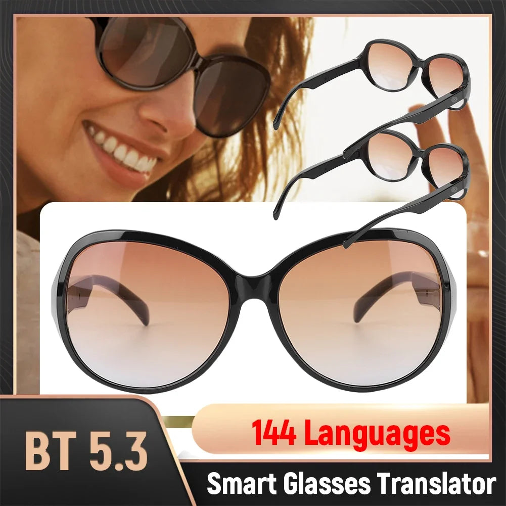 144 Languages Smart Glasses Translator UV Protection Translator Glasses & Headset Waterproof Open Ear Sunglasses for Men & Women