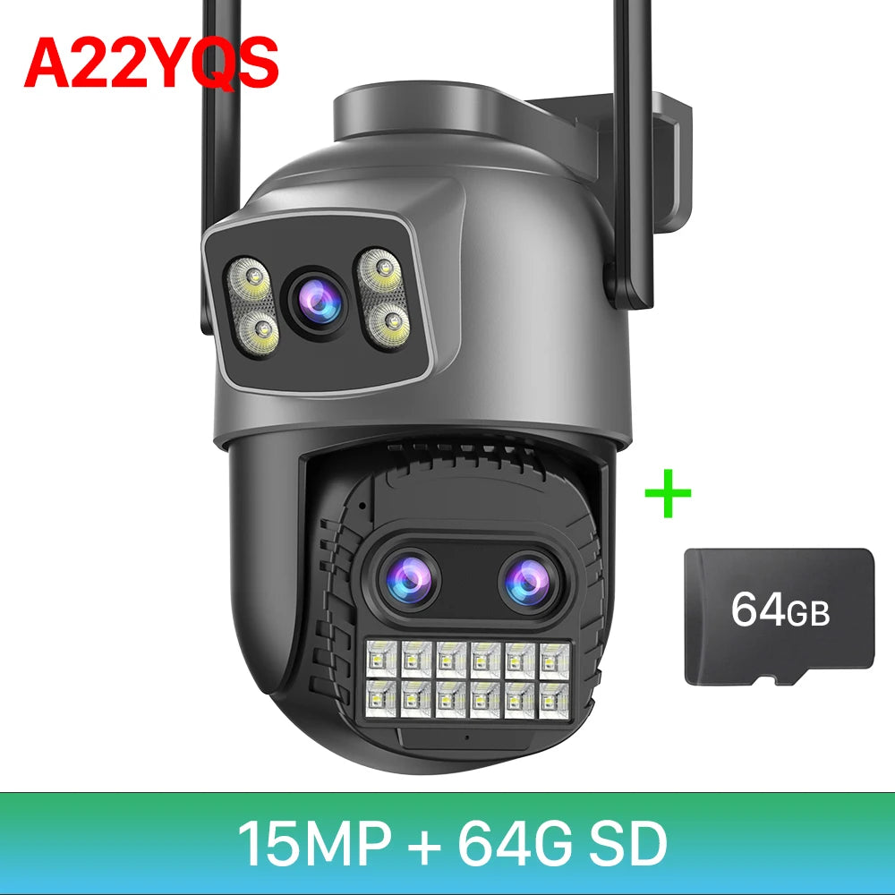 6K 15MP HD IP Camera Outdoor Three-Lens External WiFi Camera 4K 8MP Dual Screen Security PTZ Cam Auto Tracking Surveillance