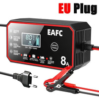 EAFC 8A 12V Car Battery Charger Charger for Motorcycle Lithium LiFePO4 Lead-Acid AGM Gel WET Automatic Pluse Repair Charger
