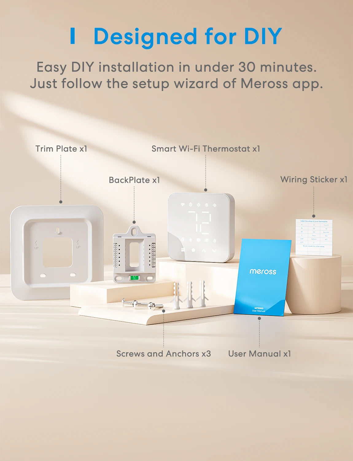 Meross 2025 NEW Matter Smart US 24V Wi-Fi Thermostat Compatible Heating and Cooling Systems Shipping from US