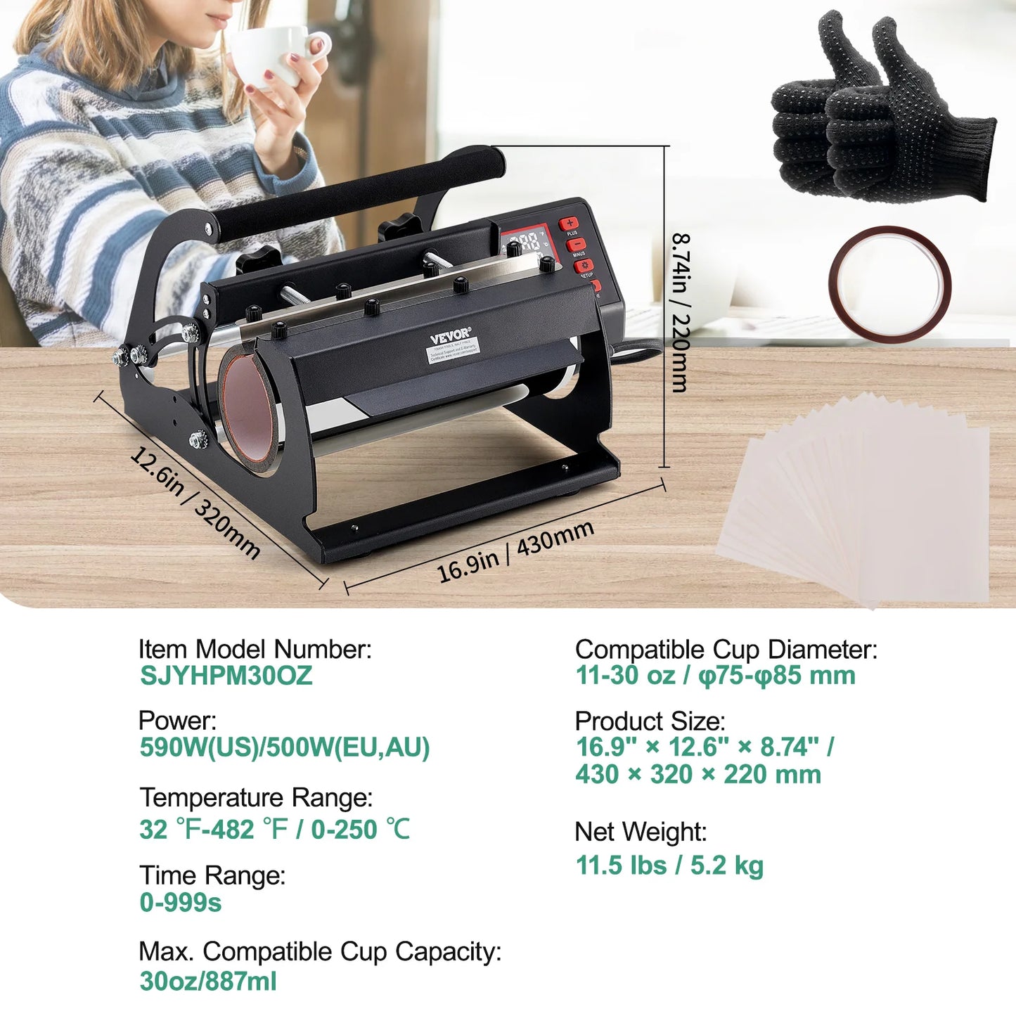 VEVOR Tumbler Heat Press Machine 2 Station Heaters 11-30oz Mug Press Tumbler Press for Sublimation Tumblers Cups and Mug 19.6lbs