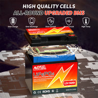 MOSEWORTH 12V 50Ah LiFePO4 Battery 50A BMS 640W Rechargeable Lithium Iron Phosphate Battery Deep Cycle Low-Temp Protection