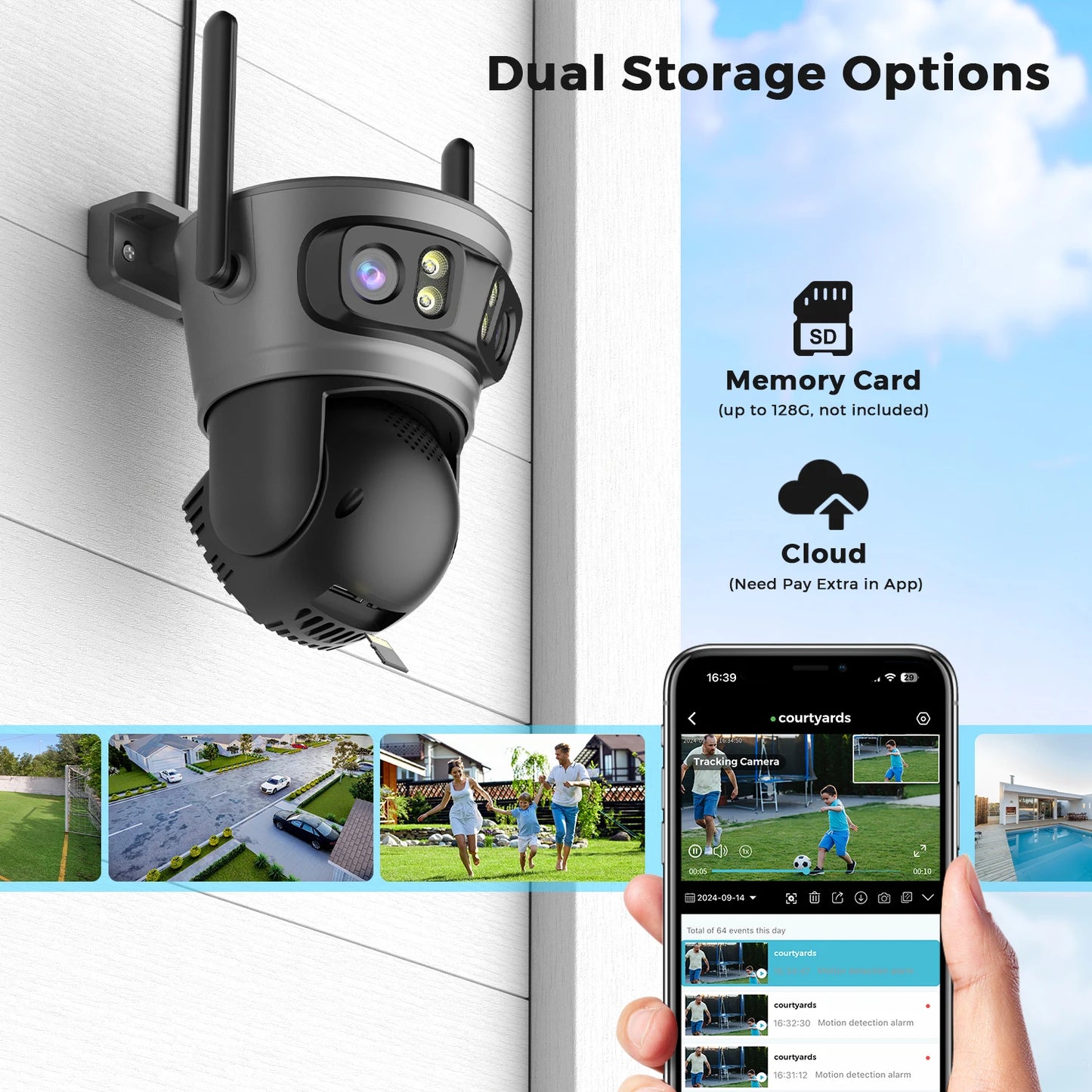 15MP 8K Wifi Camera Outdoor Three Lens Three Screens HD Wifi Security Camera Ai Human Detection PTZ 4K Home Surveillance Camera