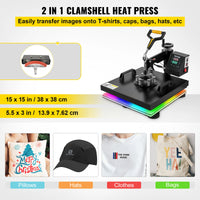 SucceBuy 2In1 Heat Press Machine 38*38CM 360 Degree Swing-Away Digital Sublimation Printer Transfer DIY T-shirt Cap