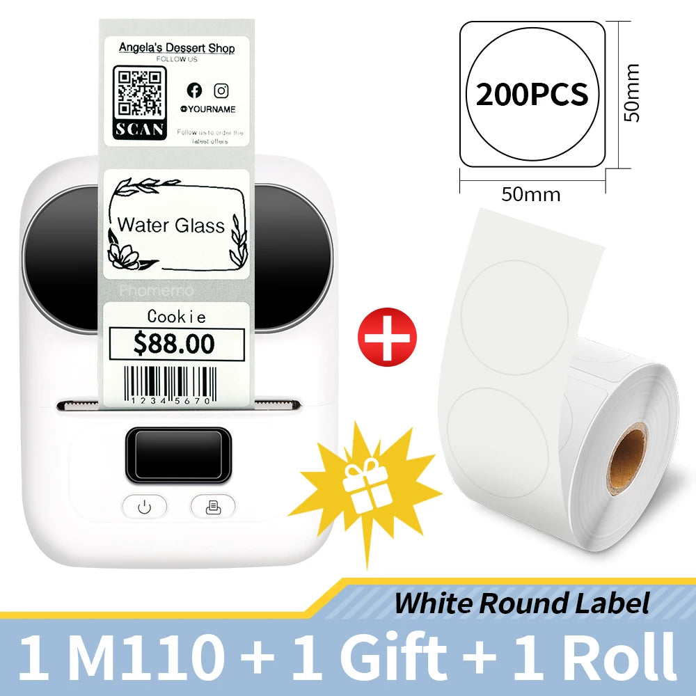 Phomemo M110 Self-adhesive Smart Thermal Label Printer for Business,Barcode Label, Price Tag, Address Wireless Sticker Printer