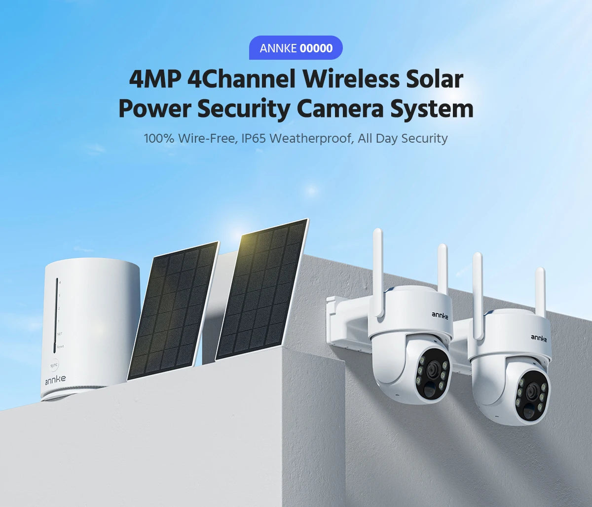Annke 4MP solar security cameras 4CH Wireless NVR 4mm color night vision IP camera Audio 2.4G 5.8G solar wifi camera outdoor