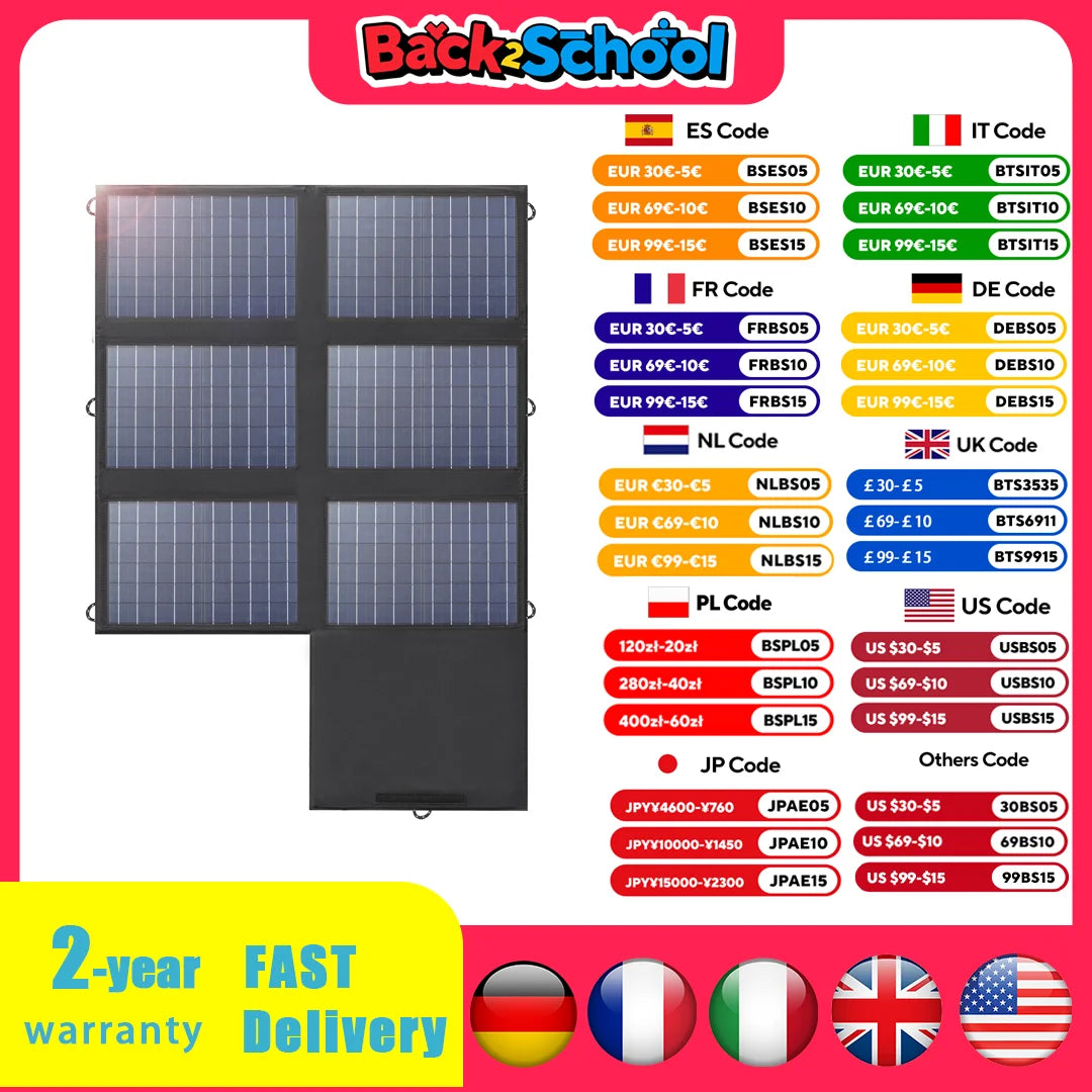 ALLPOWERS Solar Panel 60W Foldable Solar Charger with 18V DC+USB-C 60W+USB-A*2 for Powerstation ,Camping, Laptop, Phone, Riding