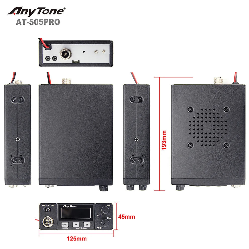 2024 New Anytone AT-505Pro CB Walkie Talkie 26.965-27.405MHz Truck Radio 40Channels AM/FM/PA Scan FunctionASQ/SQ/VOX Car Radio