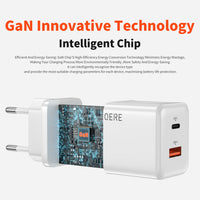 QERE Fast Charger PD 30W GaN Phone Universal Adapters EU Plug Safe Type C USB Intelligent Lightning Fast Charging Mini Portable