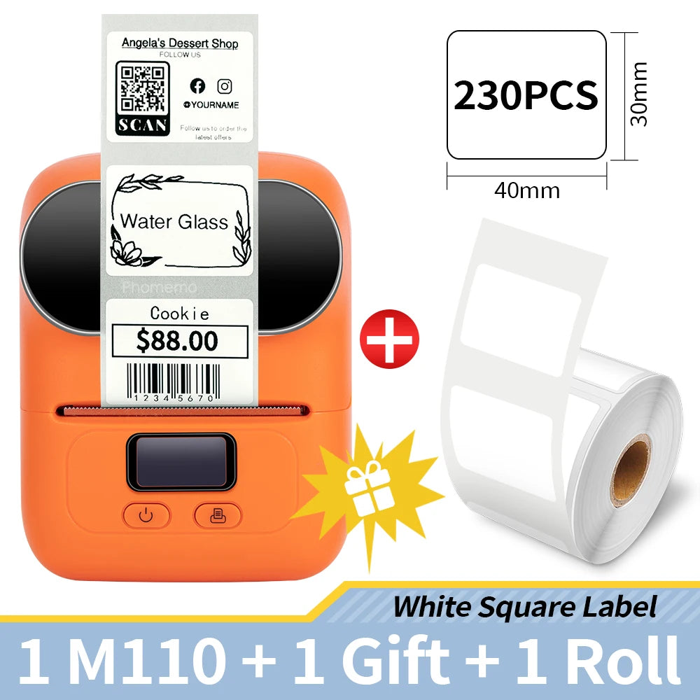Phomemo M110 Self-adhesive Smart Thermal Label Printer for Business,Barcode Label, Price Tag, Address Wireless Sticker Printer