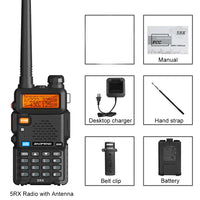 Baofeng 5RX Radio 5W VHF 1.25M UHF Walkie Talkies One Key Frequency Match 128 Channels DTMF Encoder 1800mAh Battery 5RM 5RH Pro