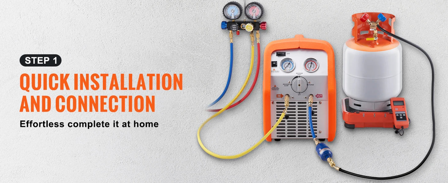 SucceBuy 3/4 1HP Refrigerant Recovery Machine Portable AC Recovery Machine 60Hz Recovery Machine HVAC for Car Air Conditioning