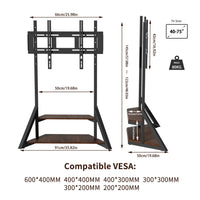 Adjustable Height Rolling Floor TV Stand Industrial Television TV Mount for 40-75 LCD LED Max Load 80KG